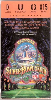 Super Bowl XXVIII     Ticket