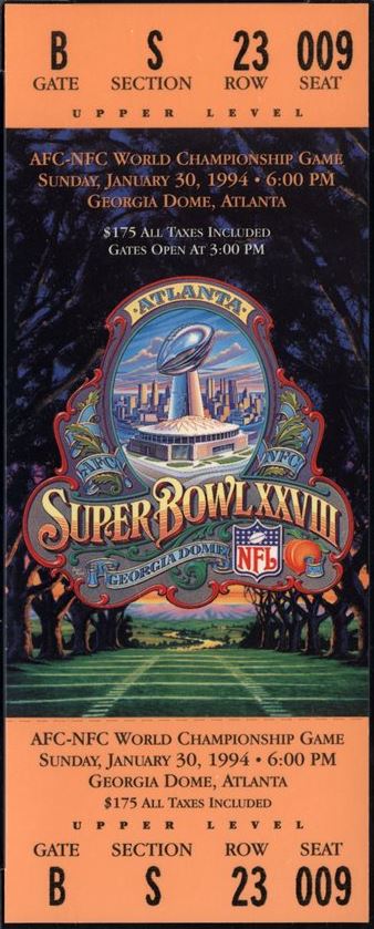 Super Bowl XXVIII     Ticket
